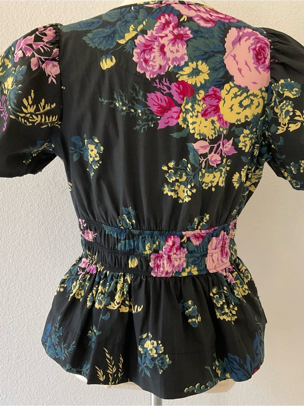 Anthropologie Somerset Black Floral Peplum Blouse Top M - Picture 6 of 16